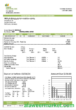 USA Maine Natural Gas Portland business utility bill template in Word and PDF formats